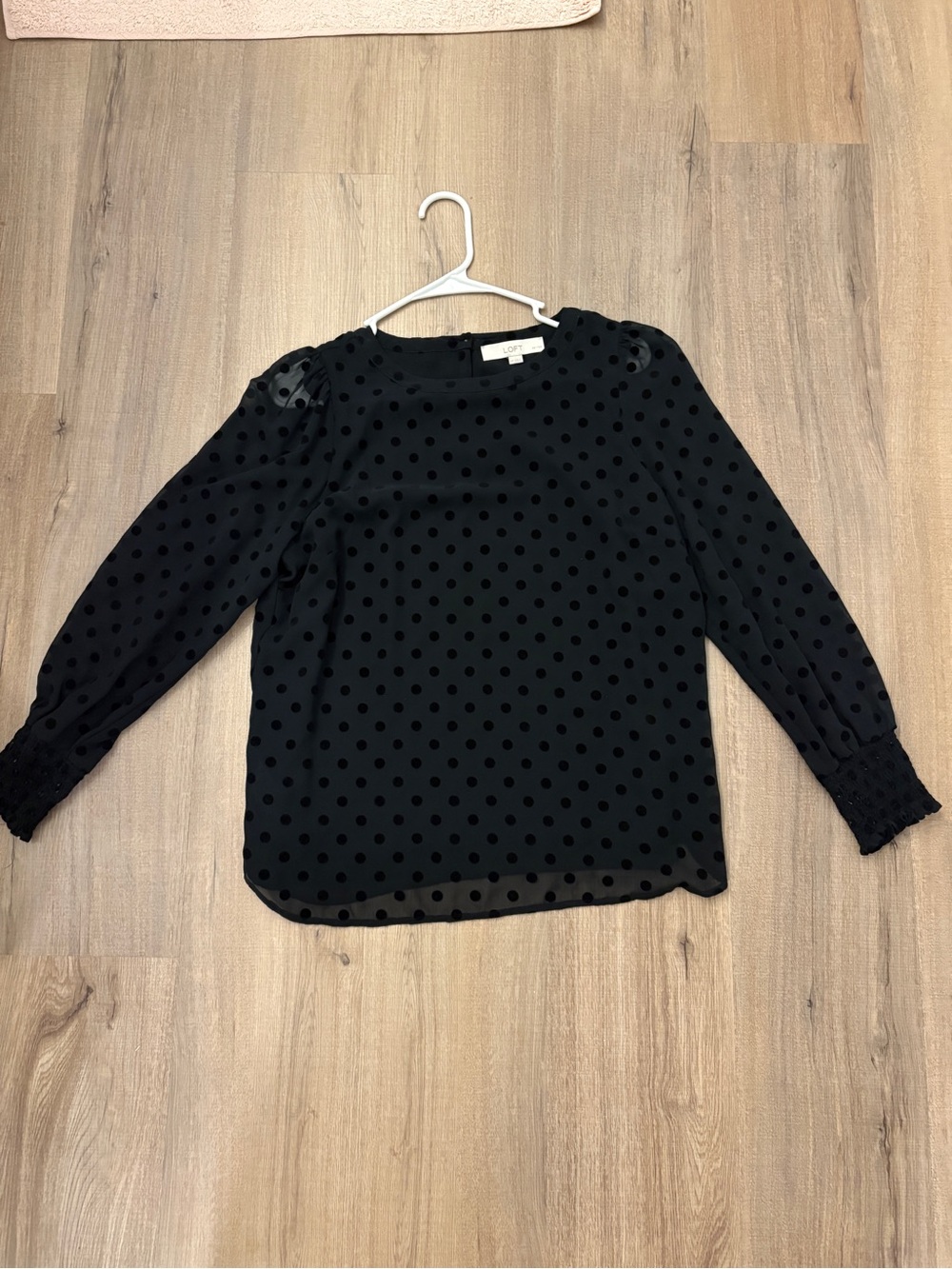 LOFT Black Polka Dot Long Sleeve Blouse